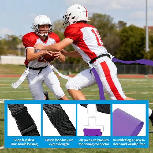 Flag Football Belts, 14 Player Adjustable Flag Football Set with 28 Flags for Youths Adults - Fits Up to 22-46" Waist - color: White, Purple