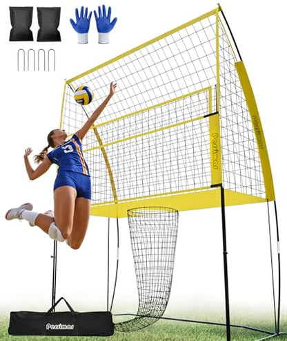 Volleyball Training Equipment Net System,Freely Adjustable Heights Practice Net Serve Trainer Aids,Improve Serve&Spike Skills, Portable &Easy Setup for Backyard Beach Indoor and Outdoor Use