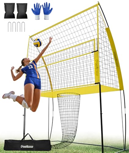 Volleyball Training Equipment Net System,Freely Adjustable Heights Practice Net Serve Trainer Aids,Improve Serve&Spike Skills, Portable &Easy Setup for Backyard Beach Indoor and Outdoor Use