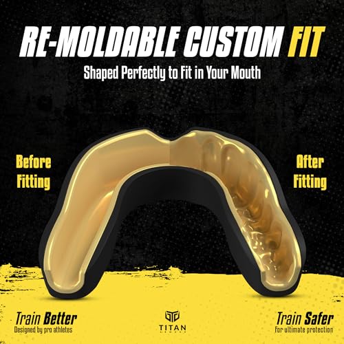 Titan Armour® Mouth Guard Boxing | Premium Dual-Layer | Case Included | Adult & Youth Custom-Fit Mouthpiece | Boil & Bite Mouthguard for Men: Football, MMA, Hockey, Lacrosse, BJJ, Basketball - color: Gold, size: Adult Age 11+