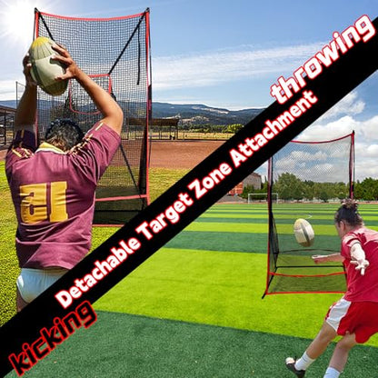 Kapler 2-in-1 Football Kicking Throwing Net - 6x3ft Portable Field Goal w/Two Detachable Target for Punt/Kick/Pass/Snap/Throw Training - Youth and Adults Backyard Outdoor Home Use