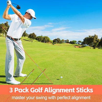 Golf Alignment Sticks Collapsible, 3 Pack Alignment Sticks for Golf Training, 48" Fiberglass Golf Alignment Rods Golf Practice Sticks Training Aid for Aiming, Putting