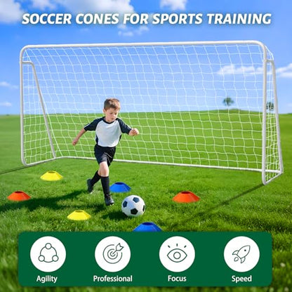 NAIZEA Soccer Goals - 24x8/21x7/18x7/12x6/16x7/10x6/8x6/6x4FT Soccer Goals for Backyard Training- Portable Metal Soccer Net for Youth & Adults - Heavy Duty Steel for Indoor Outdoor Games & Practice - size: 12ft x 6ft, style: Starter-White/Steel