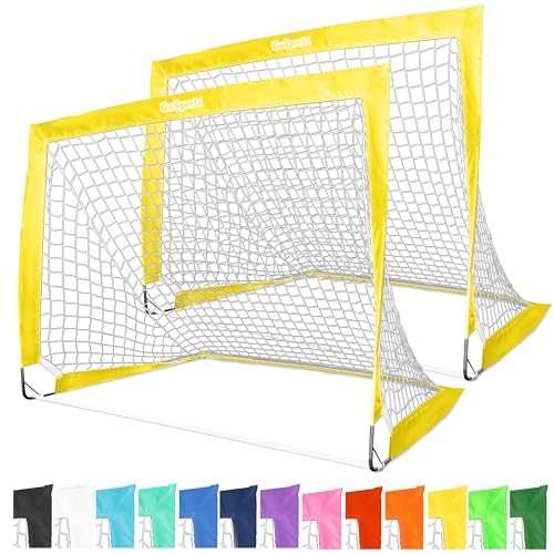 GoSports 4 x 3 ft Portable Soccer Goals for Kids - 13 Colors - Set of 2 Team Tone Pop Up Nets for Backyard - color: Yellow
