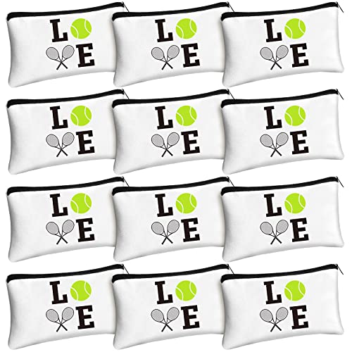 Moukeren 12 Pieces Tennis Makeup Bag Cosmetic Bag Travel Portable Storage Toiletry Case Accessories with Zippers Tennis Gifts for Lovers Players Teams Women Girls(White) - color: White