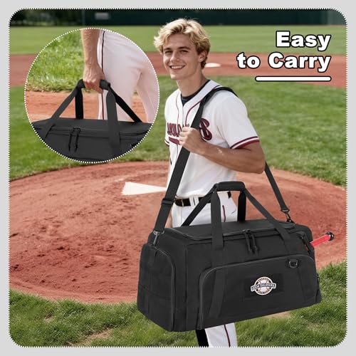 GOBUROS Tactical Baseball Duffle Bag with 2 Bat Holder, Catchers Gear Bag for Softball Equipment, Travel Baseball Bags with Shoe Compartment for Gym Sports