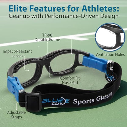 BLUE CUT Youth/Teen Sports Goggles for Basketball Soccer & Pickleball-Protective Eyewear for Boys&Girls - color: Black/Blue