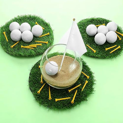MiniInflat 56 Pcs Golf Party Table Decorations Kit Includes Artificial Grass Mats Mini Golf Flag and Tees Table Centerpiece for DIY Holiday Birthday Sport Party Desk Supplies Favors(Round Straw Mat)