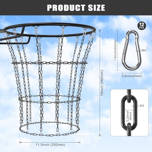Insaga Chain Basketball Net Heavy Duty Metal - 19'' Basketball Chain Net for Hoop Outdoor Indoor Replacement, Rustproof Steel Chain Net for Standard 12-Loop Rim, Easy to Install