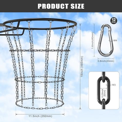 Insaga Chain Basketball Net Heavy Duty Metal - 19'' Basketball Chain Net for Hoop Outdoor Indoor Replacement, Rustproof Steel Chain Net for Standard 12-Loop Rim, Easy to Install
