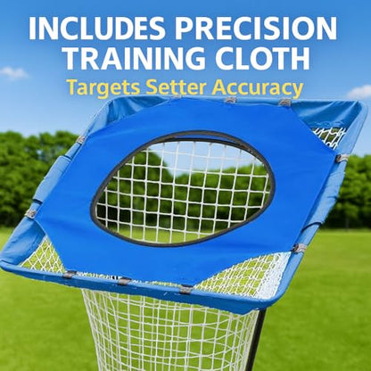 Volleyball Setter Trainer Net – Adjustable Height & Angle Training Equipment with Resistance Bands | Pro Blue Edition for Coaches, Teams & Setters