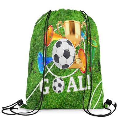 Castle Fairy Football Theme Drawstring Backpack,Golden Trophy Large Capacity Sackpack Bag,American Sports Game Lightweight Draw String Bag - color: Green Golden White