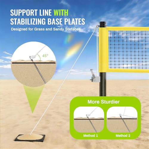 Professional Outdoor Volleyball Net Set with Arm Sleeves & Beach Fixed Plate, Heavy Duty 32ft Ply Reinforced Net with Steel Anti-Sag Winch, Height-Adjustable Poles, Carry Bag for Backyard Beach Lawn