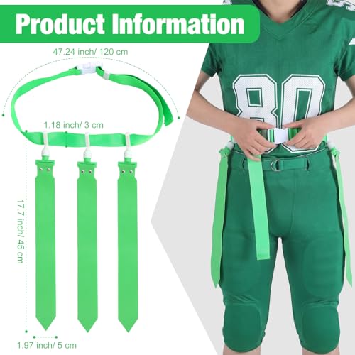 Hungdao 10/12 Players Flag Football Belts and Flags Adjustable Football Belts for Kids Teens Adults Team Training Sport Event - color: Green