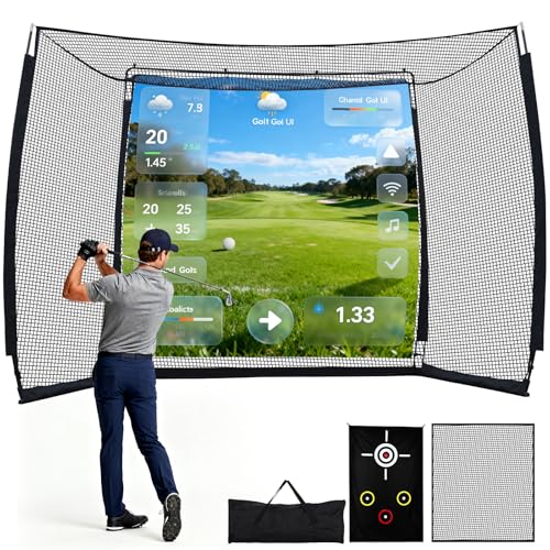Golf Practice Hitting Net with HD Simulator Screen and Target Cloth, 10x8 FT Golf Driving Net for Indoor, Outdoor, Backyard and Garage with Impact Resistance and Ball Return - size: 10*8*5 FT