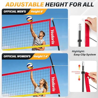 12ft Freestanding Volleyball Net – Height Adjustable 7.4ft/8ft for Men & Women, Durable Fiberglass Poles, 4-Minute Quick Setup – Includes Carry Bag & Stakes for Backyard, Gym, Beach