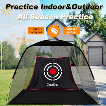 Gagalileo Golf Hitting Net Backyard Driving: 12x7FT Professional Backstop with Silent Velvet Target Portable Practice for Men Dad Complete Sport Set Gift - color: Black Stable Pool