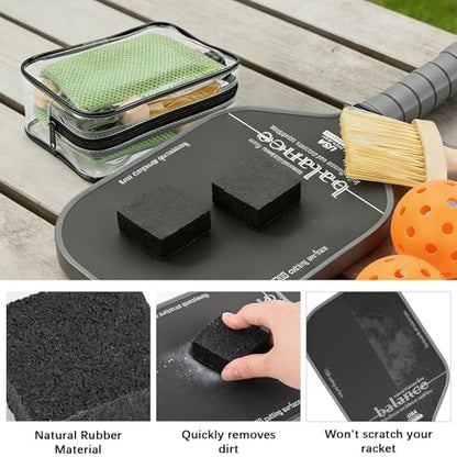 Pickleball Paddle Eraser Set, 2Pcs Pickle Ball Racket Cleaner for Carbon Paddles, Fast & Easy Natural Rubber Eraser Removes Residue Dirt Minor Scratches, Includes Storage Bag Brush Cloth Grip Tape