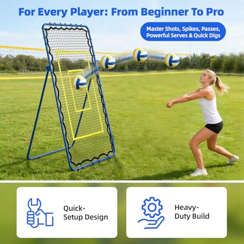 7x4 FT Volleyball Rebounder Net – Adjustable Solo Training Equipment for Backyard, Beach & Outdoor, Heavy-Duty 45-Layer Net with 5 Angles, 4 Ground Stakes & Accuracy Target Belt