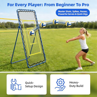 7x4 FT Volleyball Rebounder Net – Adjustable Solo Training Equipment for Backyard, Beach & Outdoor, Heavy-Duty 45-Layer Net with 5 Angles, 4 Ground Stakes & Accuracy Target Belt