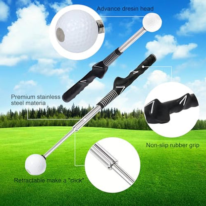 Retractable Golf Swing Trainer with 2 Alignment Sticks – Training Aid for Grip, Strength & Tempo, Swing Mechanics, Arm Band, Indoor/Outdoor Practice, Right/Left Handed