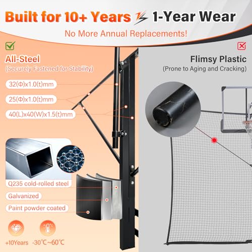 Basketball 2-in-1 Backstop Net+Light Mount System, Standalone Backstop Net, Standalone Light Mount Frame for Backyard Family Play, Fits Standard Hoops(Light NOT Included) - size: 6"×6", style: 2 in 1 Backstop Net & Light Frame System