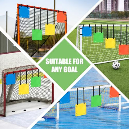 TOBWOLF 4-Piece Soccer Goal Target Set with Adjustable Straps, Square Targets (12" Sides) in Red, Green, Blue, Yellow, TPE Material for Soccer, Lacrosse, Hockey, Baseball Training