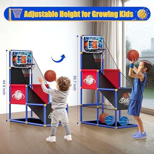 Kids Arcade Basketball Hoop with 4 Balls,Indoor Outdoor Single Shot Basketball Game for Toddler,Carnival Games Sport Toys Gifts for Boys Girls Ages 3-8,Ideal for Competition