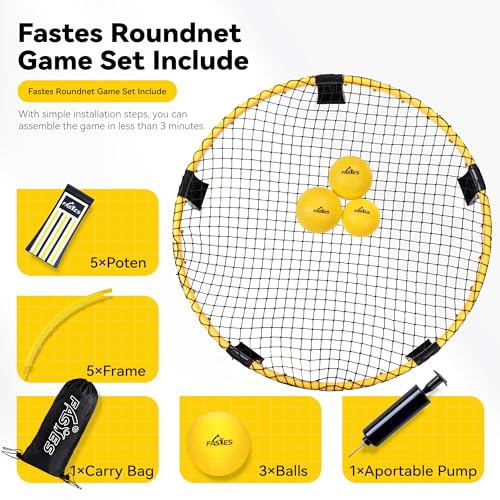 Outdoor Beach Ball Game Includes 3 Balls, Net and Carrying Bag -Roundnet Game Set for Adults, Kids, and Family - Perfect for Beach, Yard, Lawn, Backyard, and Park