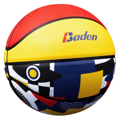 Baden | Legend Court Canvas | Creative Design Outdoor Rubber Game Basketball | Youth & Adult Size 5,6,7 - color: Blue/Yellow/Red, size: Size 6 (28.5")