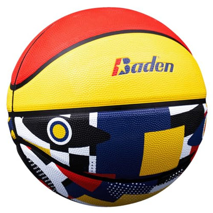 Baden | Legend Court Canvas | Creative Design Outdoor Rubber Game Basketball | Youth & Adult Size 5,6,7 - color: Blue/Yellow/Red, size: Size 6 (28.5")