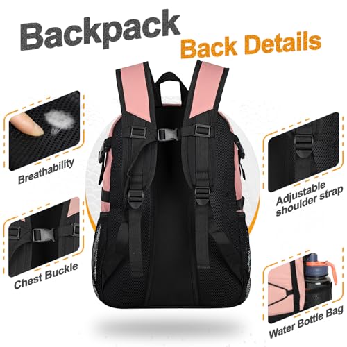 Goloni Soccer Backpack,Basketball Backpack with Ball Compartment & Shoe Compartment,Backpack for Basketball,Soccer - color: Light Pink