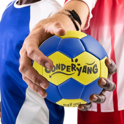 Handball Ball with Pump Needle PU Blue and Yellow Hand Ball Balls Single Handball Attractive and Durable Design for Youth League Game Training Practice - size: 7.1 Inch ，Size3