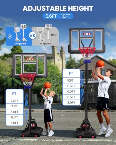 IGL Portable Basketball Hoop, 5.6-10FT Adjustable Basketball Goal System, 40/44 Inch Outdoor Basketball Hoop & Goals for Kids, Youth, and Adults in The Backyard, Driveway with PC Backboard - color: Matte Black