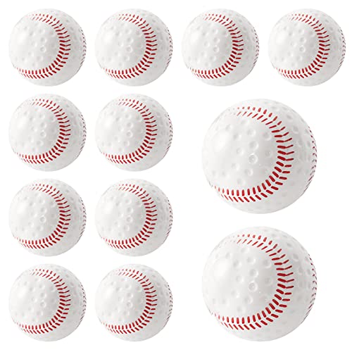 Baseballs 12 Pack Dimpled Baseballs, 9-Inch Pitching Machine Balls for Hand-Eye Coordination, Hitting and Fielding Practice - color: white red 3.5oz