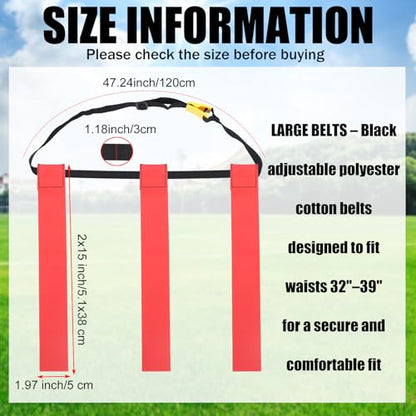 3 Flag Football Belts Flag Football Belts and Flags Adults Size Triple Flags Quick Release Sport Training Equipment - color: Red