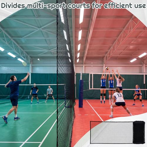 Wesiti 10' x 60' Court Divider Net Kit with Installation Hardware Including Metal Buttonhole Bolt and Wire Rope Sports Heavy Duty Court Partition Net for Tennis Badminton Indoor Outdoor