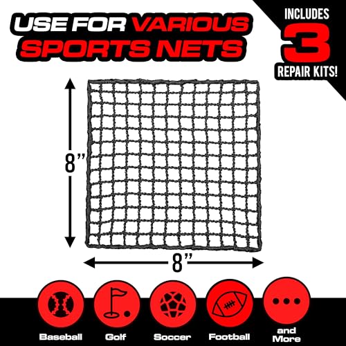 GoSports Universal Sports Net Repair Kits for Golf, Baseball, Soccer, and More - 8 x 8 Inch Sports Netting Patch Kits