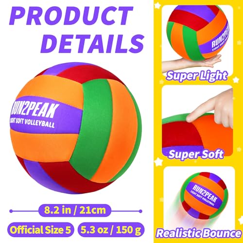RUN2PEAK Super Soft Light Volleyball - Safe and Quiet Volleyball Ball for Indoor Outdoor Play - Official Size 5 Beginners Volleyballs Trainer for House Yard Beach Training