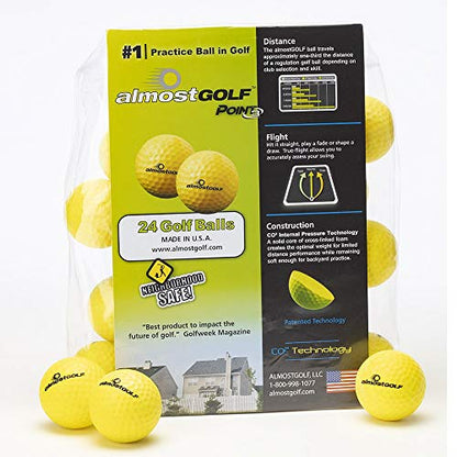 ALMOSTGOLF Limited Flight Practice Foam Golf Balls – Realistic Spin, Trajectory, & Accuracy Training, Pack of 24, Hi-Vis Yellow