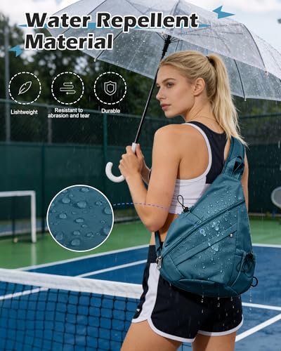 SEAFEW Pickleball Sling Bag for Men and Women, Lightweight Pickleball Crossbody Backpack with Skin-Soft Fabric & Water Bottle Holder, Peacock Blue - color: A1-blue
