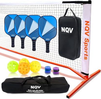NQV Pickleball Net with 4 USAPA Approved Graphite Pickleball Paddles,Regualtion Size 22FT Pickle Ball Net, Outdoor Pickleballs, Carry Bag, Grip Tape,Weather Resistant Metal Frame - color: white