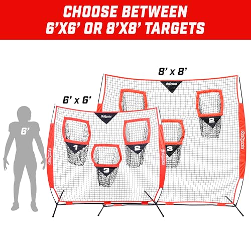 GoSports Football Throwing Net - 8 x 8 ft or 6 x 6 ft Nets - Choose Black or Red