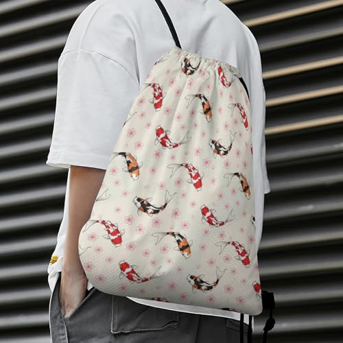 Water Resistant Drawstring Backpack Gym String Bag with Compartment for Yoga Swimming Beach Sports Unisex, Fish Carps Animals Wildlife Bags - color: Picture (347)