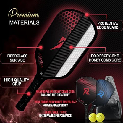 Fiberglass Pickleball Paddles Set of 2 | USAPA Approved Pickleball Paddle | 2 Rackets, 2 Balls, 1 Sling Carry Bag | 16mm Pickle Ball Paddle Set for Men and Women