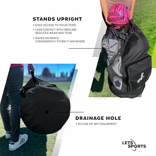 Soccer Ball Bag for Basketball, Volleyball & Football | Large Drawstring Ball Bags Mesh | Heavy-Duty Soccer Ball Bags for Coaches | Equipment Bag w/Shoulder Strap | 37" x 17" - color: Black