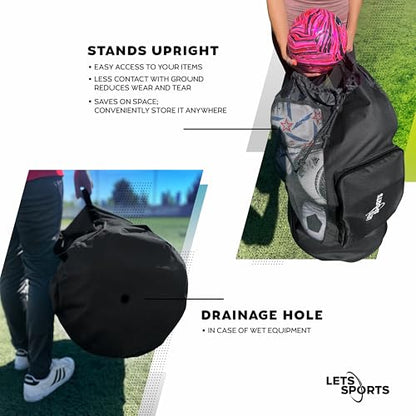 Soccer Ball Bag for Basketball, Volleyball & Football | Large Drawstring Ball Bags Mesh | Heavy-Duty Soccer Ball Bags for Coaches | Equipment Bag w/Shoulder Strap | 37" x 17" - color: Black