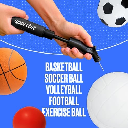 SPORTBIT Ball Pump for Sports Balls - Push & Pull Inflating System - Hand Pump for Exercise Balls - Volleyball Pump, Basketball Inflator, Ball Air Pump - Goes with 5 Needles Set