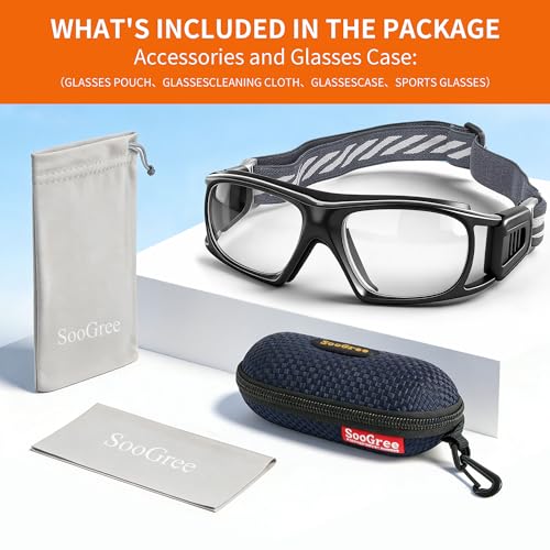 SooGree Sport Glasses for Men Women Basketball Football Sport Goggles Anti Fog Shock Collision Wearable Glasses - color: Black Frame Black Pad