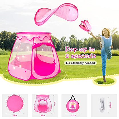 DISHIO Ball Pits with 50 Balls, Pop up Tents for Kids with Star Lights, Ball Pit for Toddlers, Princess Tent Toy for 1,2,3 yrs Birthday Gifts for Girls, Easy to Assemble and Store (50 Balls Included) - style: Tent with 50 balls/lights